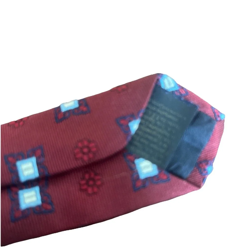 Brooks Brothers Makers Merchants Burgundy Blue Tie Geometric Floral‎ 58 1/2